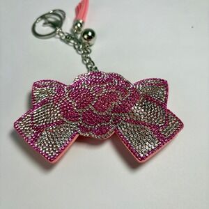 Sparkly Keychain Pink Rhinestone Bow Tassel Bell Bag Charm Coquette Y2K Purse